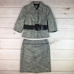NWT $328 Ann Taylor 8 Petite Gray Italian Fabric Belted Blazer Pencil Skirt Suit - Picture 1 of 10