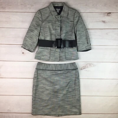 NUEVO CON ETIQUETAS $328 Ann Taylor 8 Pequeño Gris Tela Italiana Cinturón Blazer Lápiz Falda Traje Foto 1 de 4