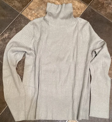 Ralsey Sweater Womens XL Silver Sheen with Lurex Turtleneck. Metallic Sparkle - Image 1 of 4