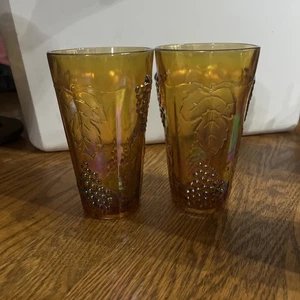Juego de 2 vasos grandes vintage de caléndula carnaval con patrón de uva de cosecha - Imagen 1 de 3