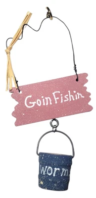 Letrero de madera para ir a pescar con cubo de gusano colgante decoración del hogar Goin Fishin rosa Foto 1 de 2