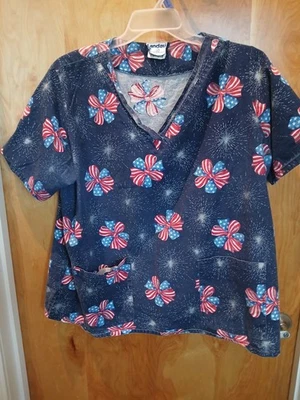 WOMAN'S 2X SCRUB TOP SHIRT FOURTH OF JULY THEMED BY LANDAU - Image 1 of 4
