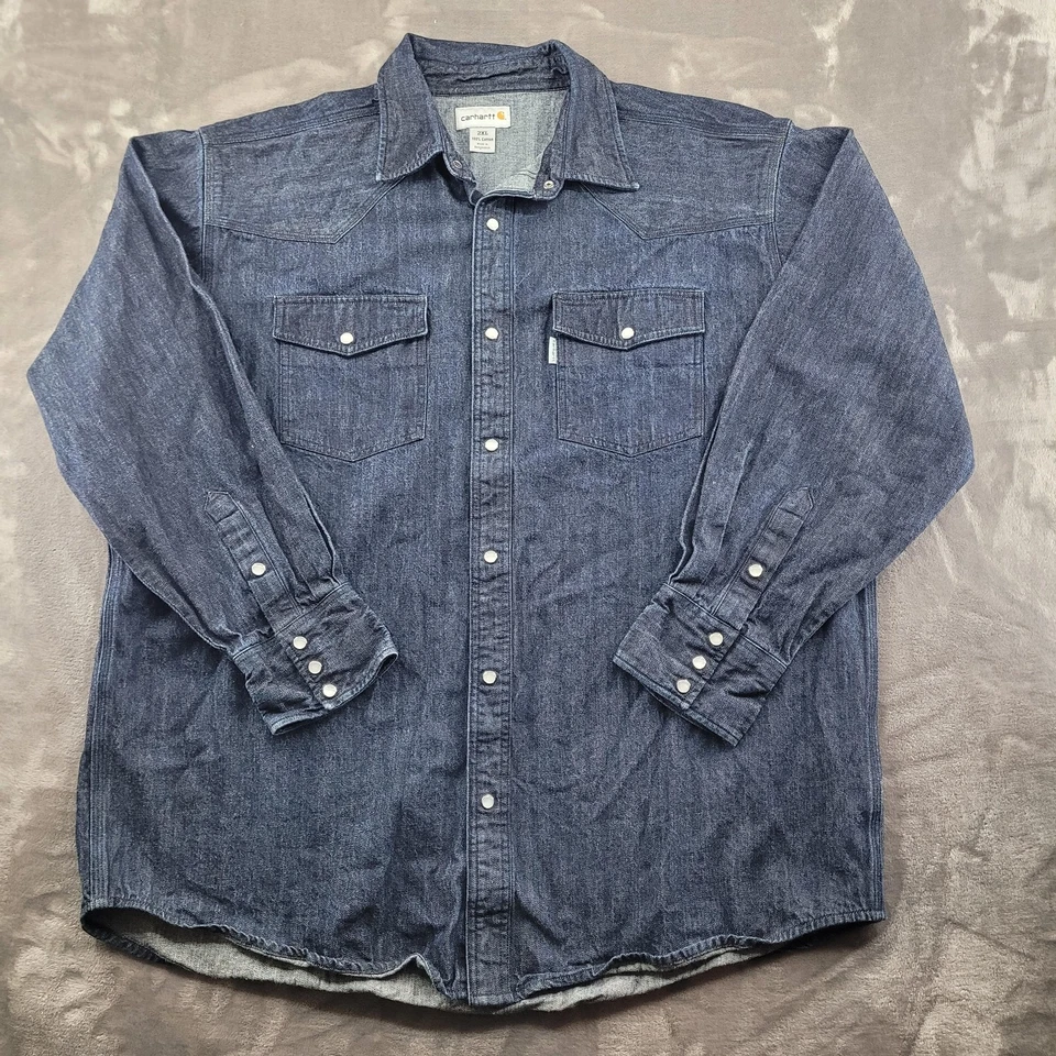 Camisa Carhartt Para Hombres 2XL Azul Denim Western Snap Frontal Manga Larga Ropa de Trabajo Foto 1 de 4