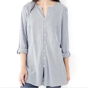 Blusa túnica J. Jill a rayas con botones delanteros para mujer grande gris blanco a rayas XL - Imagen 1 de 7