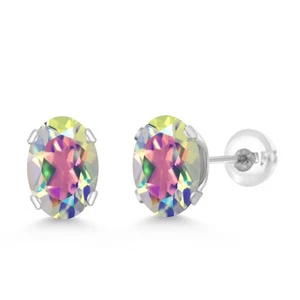 2.00 Ct Oval 7x5mm Mercury Mist Mystic Topaz 14K White Gold Stud Earrings - Picture 1 of 3