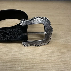 Cinturón de cuero vintage TONY LAMA Western Tooled negro 34 hecho en EE. UU. C50733 - Imagen 1 de 7