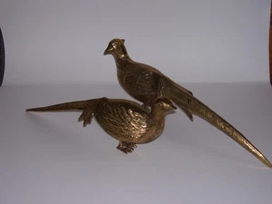 Vtg Brass Pair of Pheasant Birds Male & Female Figurines Hollywood Regency Style - Picture 1 of 7