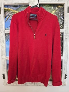 Polo Ralph Lauren Sweater Mens Medium Red Quarter Zip Preppy Pony Y90s Pullover - Picture 1 of 3