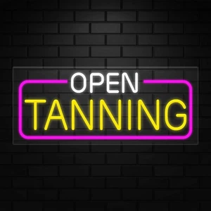 Open Tanning Neon Sign for Retail Displays | LED Flex Neon | 32"W x 13"H x 1"D - Picture 1 of 5
