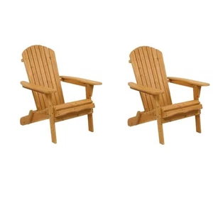 Sets of 2 Foldind Wooden Adirondack Chair Patio Home Furniture Lounge Seat Yard - Picture 1 of 12