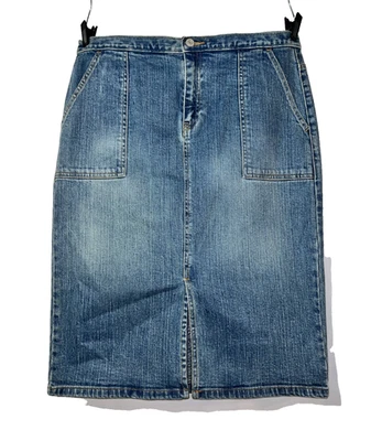 GAP Skirt Size 12 Blue Denim Jean Straight Pencil Vented Front Stretch Cotton - Image 1 of 3