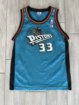 Camiseta deportiva de baloncesto vintage Grant Hill Champion Detroit Pistons años 90 verde azulado juvenil L Foto 1 de 2