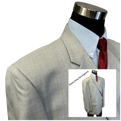 New 54L(56XL) Joseph Feiss Suit Jacket Sport Coat Blazer Silver Gray Herringbone - Image 1 of 4