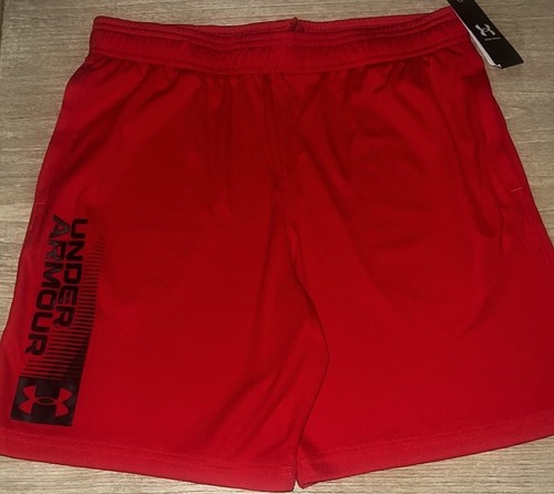 Pantaloncini corti Under Armour rossi UA Tech Wordmark ragazzo XL 18 20 nuovi con etichette con coulisse funzionale