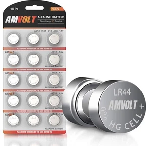 AmVolt- Pack of 15 LR44 Batteries AG13 SR44 357 303 Premium Alkaline Non - Picture 1 of 9