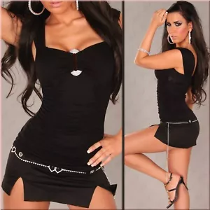 Sexy Negro Sin Mangas Camiseta sin Mangas Ropa de Noche para Club Moda Chic Damas Nuevo Talla 8 10 - Imagen 1 de 4