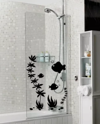 Adhesivo de pared para ventana de vidrio ducha burbujas peces baño 24"x32" vinilo Canadá NEGRO Foto 1 de 3