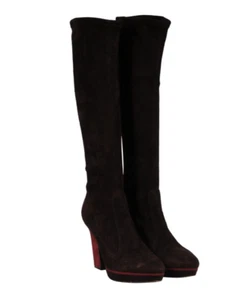 Sergio Rossi Women Calf High Boots US 7.5 EU 37.5 Brown Suede Pointed Toe - Picture 1 of 8