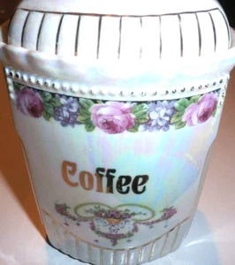 German Lusterware Coffee Container Flower Decor - Picture 1 of 6