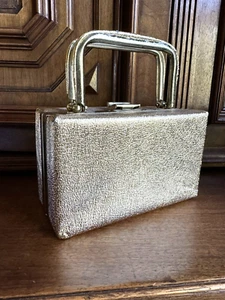 Vintage Gold Square Box Purse handbag Retro - Picture 1 of 6