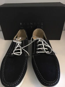 BARNEYS Mens Navy Suede Siena Flag Loafer BOAT Shoe US 10 Italy Rubber Sole NEW - Picture 1 of 6