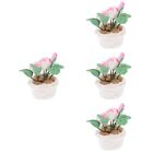  4pcs Miniature Potted Flower Decoration Doll House Plant Model Doll House