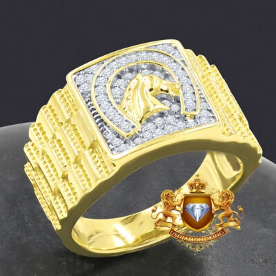 Anillo banda de eslabones presidenciales herradura de la suerte acabado oro 14K plata genuina para hombre Foto 1 de 2