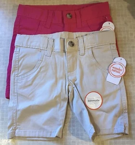 Girl’s Wonder Nation Bermuda Shorts Size 4 - 2 Pair Khaki & Pink - Picture 1 of 3
