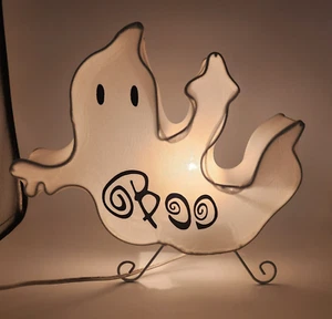 Halloween Fantasma Illuminato Boo! Telaio sopra filo in tessuto bianco 6 piedi cavo spettrale carino - Foto 1 di 20