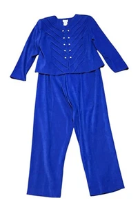 Vtg Koret Pantsuit Women Size 14 Royal Blue Golden Buttons Art Deco Tapered Leg - Picture 1 of 19