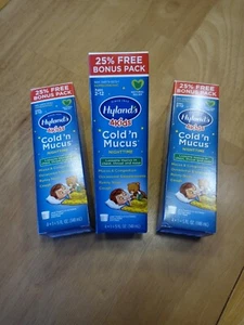 3 Pack of Hylands 4 Kids COLD 'N MUCUS Nighttime homeopathic 5 fl oz EACH - Picture 1 of 7