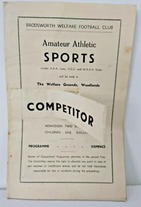Brodsworth Welfare FC Amateur Athletic Sports Competitor programme 1958 - Foto 1 di 3