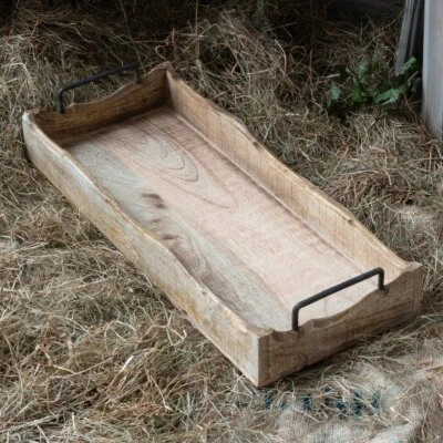 Serviertablett mit Metallgriff, Massivholz, rustikales Tablett - Bild 1 von 4