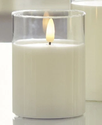 Vela de vidrio transparente sin llama pilar de marfil de 3 pulgadas x 4 pulgadas - (remoto incluido) Foto 1 de 4