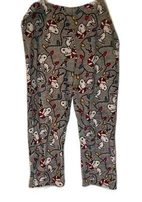 Peanuts Cozycore Snoopy & Christmas Lights Gray Plush Sleep/Lounge Pants SZ 3X - Image 1 of 4