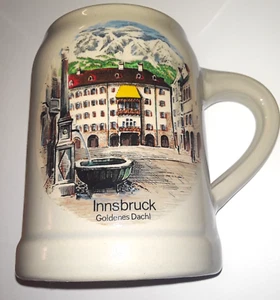 AUSTRIA'S FAMOUS "INNSBRUCK GOLDENES DACHL" ON A 5" GLAZED CERAMIC .5 LITER MUG - Picture 1 of 8