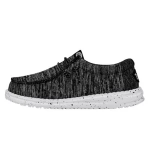Hey Dude Wally Youth Sport Knit Kid's Casual Shoes, Black/White, K1 - Picture 1 of 6