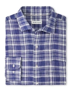 Peter Millar Crown Mens Beach Bluff Linen Shirt Long Sleeve Untucked Blue Sz L - Picture 1 of 6