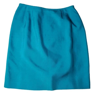 Kasper Petites Size 12P Teal Blue 100% Silk Short Pencil Skirt Couture Chic - Picture 1 of 10