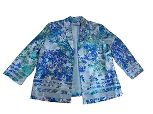 Allison Daley Floral Open Front Blazer Jacket Women's 12 Blue Green White Casual - Picture 1 of 4