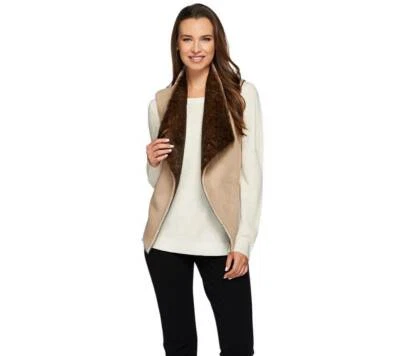 G.I.L.I. Size 10 Faux Suede and Faux Fur Open Front Reversible Vest SOFT FAWN - Image 1 of 3