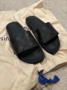 Louis Vuitton Slides Waterfront Mule Men’s Sandal Size US7 Black Monogram shoes - Picture 1 of 8