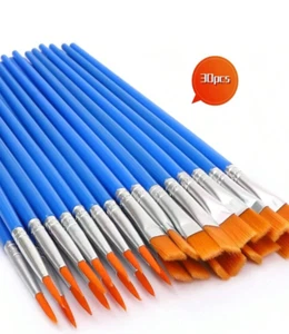 30 PCS Nylon Paint Brush Set - Pointed & Flat Brushes for Watercolor & Acrylic - Picture 1 of 9