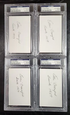 Lot (4) Ed Crawford New York Giants 1957 Signed 3x5 Index Cards Mississippi PSA - Image 1 of 4