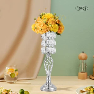 Jarrón de metal de 19,7 x 6,3"" de alto de plata de 10 piezas centros de mesa de boda para fiesta - Imagen 1 de 22