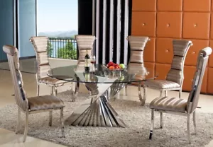 Diseño Mesa de Comedor Leonardi Acero Inoxidable Plata Cristal Cocina 160cm - Imagen 1 de 3