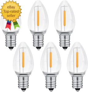 6 Pack C7 Clear Led Replacement Christmas Light Bulb C7 E12 Base 120V Waterproof - Picture 1 of 6