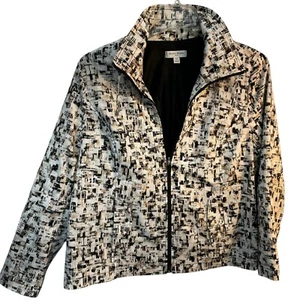PXL Women Studio Works Animal Print Jacket Ivory Beige Black Brown Zip Front XL - Picture 1 of 10