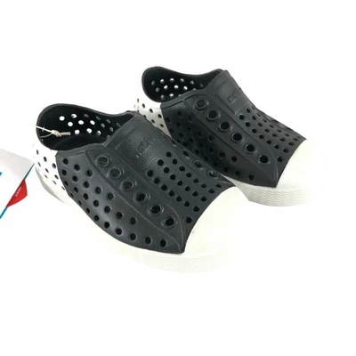 Native Jefferson Boys Girls Shoes Slip On Plastic Water Friendly Black White 5 - Image 1 of 4