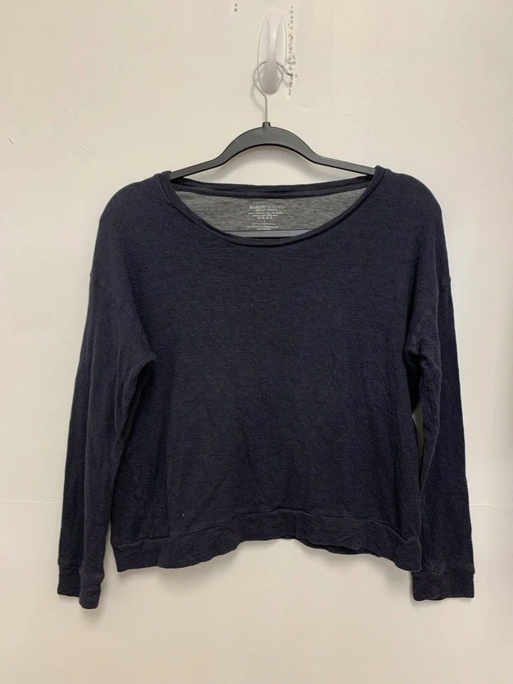Camiseta Majestic Filatures Deluxe Crew Suave Azul Marino Manga Larga Top Talla 3 Foto 1 de 4